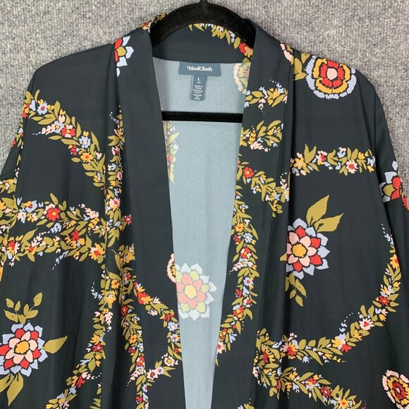 Modcloth Womens Large Florals Kimono Topper Open Front Black Floral - Picture 6 of 11